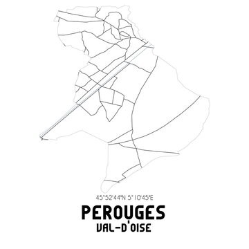 PEROUGES Val-d'Oise. Minimalistic street map with black and white lines.