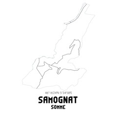 SAMOGNAT Somme. Minimalistic street map with black and white lines.
