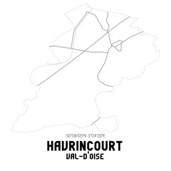 HAVRINCOURT Val-d'Oise. Minimalistic street map with black and white lines.