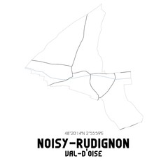 NOISY-RUDIGNON Val-d'Oise. Minimalistic street map with black and white lines.