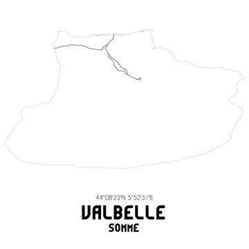 VALBELLE Somme. Minimalistic street map with black and white lines.
