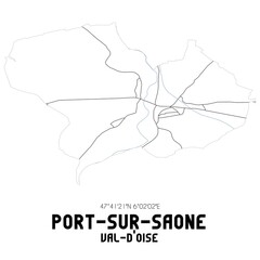 PORT-SUR-SAONE Val-d'Oise. Minimalistic street map with black and white lines.