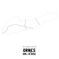 ORNES Val-d'Oise. Minimalistic street map with black and white lines.