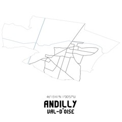 ANDILLY Val-d'Oise. Minimalistic street map with black and white lines.