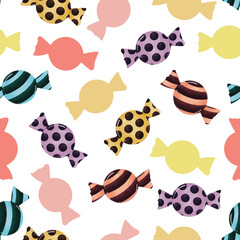 Seamless sweet candy wrapper pattern. Simple style on a white background. Vector illustration. Hand drawn design is perfect for textiles, fabrics, wallpaper or gift wrap.