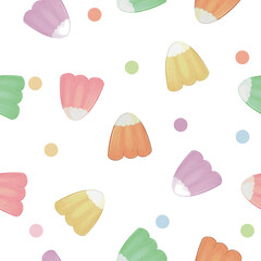 Seamless pastel color sweet candy pattern. Simple style on a white background. Vector illustration. Hand drawn design is perfect for textiles, fabrics, wallpaper or gift wrap.