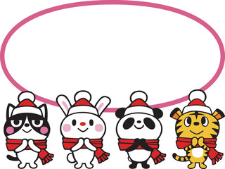 ニット帽とマフラーのかわいい冬動物セット　ふきだし大