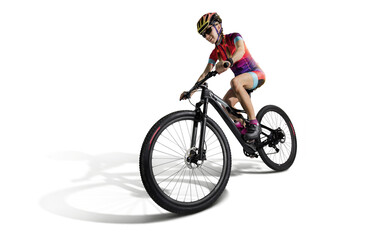 Fototapeta na wymiar Athlete cyclists in silhouettes on transparent background. Mountain bike cyclist. 