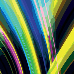Vector Abstract, science, futuristic, energy technology concept. Digital image of light rays, stripes of lines with colored light, speed and motion blur on a multicolored background