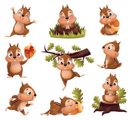 Funny Chipmunk Character with Cute Snout Engaged in Different Activity Vector Set