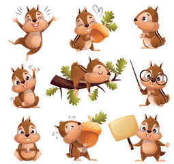 Funny Chipmunk Character with Cute Snout Engaged in Different Activity Vector Set © Happypictures