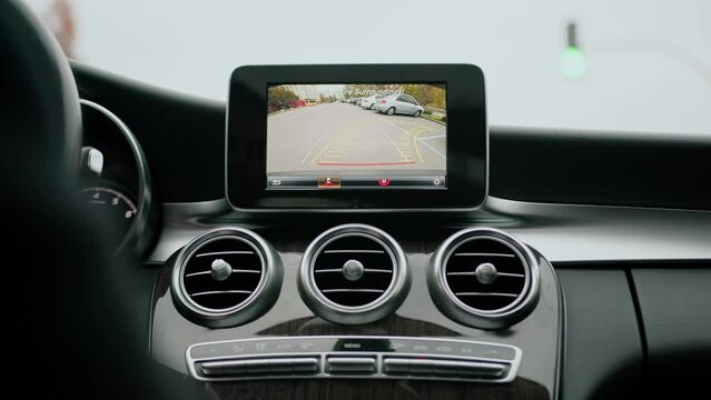 Turned on rear view camera in an expensive luxury car while driving backwards