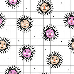 Geometric tile sun pattern print background design. Seamless vector illustration. Surface pattern design.
