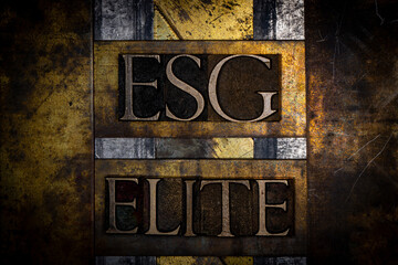 ESG Elite text with on grunge textured copper and gold background 