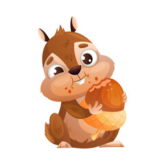 Funny Chipmunk Character with Cute Snout Chewing Acorn Vector Illustration