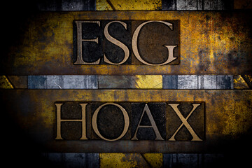 ESG Hoax text with on grunge textured copper and gold background 