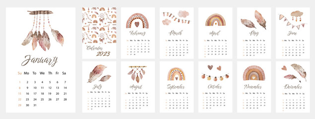 Vector calendar for 2023 year - obrazy, fototapety, plakaty
