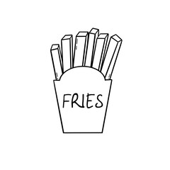 French fries fast food food.Black and white illustration.