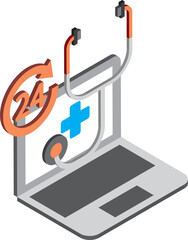 laptop and Stethoscope illustration in 3D isometric style