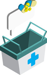 medicine basket illustration in 3D isometric style