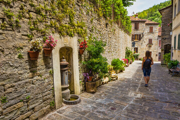  Italian street in a small provincial town of Tuscan - obrazy, fototapety, plakaty