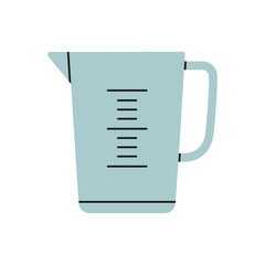 Poster with a measuring cup - bartender tool. Hand drawn vector illustration isolated on white background. Icon. Cocktail shaker bar equipment. Party concept.