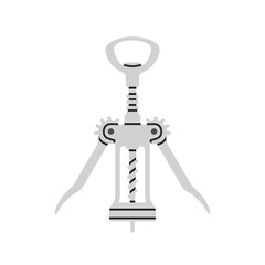 Poster with a wine opener - bartender tool. Hand drawn vector illustration isolated on white background. Icon. Cocktail shaker bar equipment. Party concept