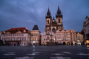 Fototapeta na wymiar Prague, Czech Republic 02 June, 2022, Tyn Church and Old Town Square,