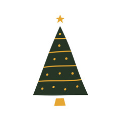 Flat hand drawn christmas tree illustration.