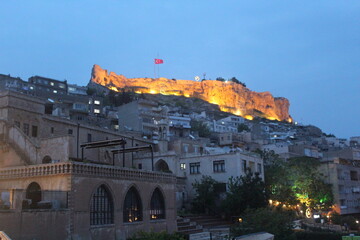 
Night view of old Mardin city, narrow streets, old historical houses and narrow streets