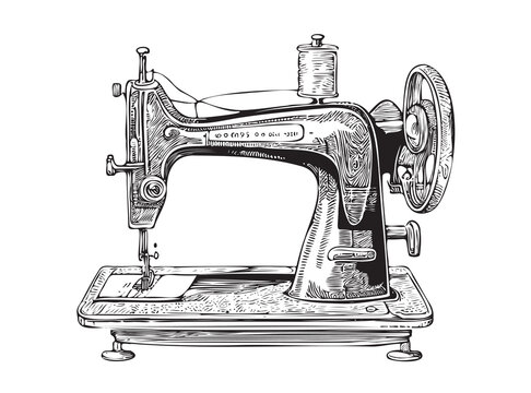 Sewing machine old sketch hand drawn in doodle style Vector illustration.