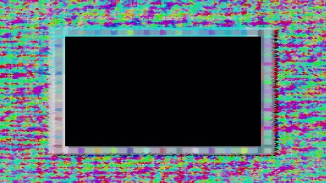 An abstract glitch art border motion graphic background.