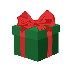 Christmas box with a gift, green with paint ribbon, vector graphic