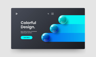 Abstract 3D spheres website screen layout. Minimalistic journal cover vector design illustration.