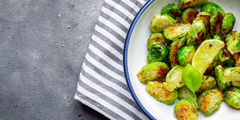 Brussel sprout grill vegetable fried meal food on the table copy space food background top