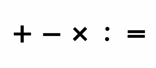 mathematical signs plus, minus, multiply, divide, equal, isolated on a white background, flat design style