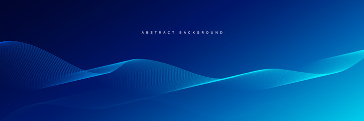 Blue abstract background with glowing wave lines. Dynamic waves. Modern blue flowing wavy lines. Futuristic technology concept. Suit for cover, header, poster, banner, brochure, website, flyer