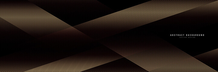 Black luxury background with shiny gold diagonal line pattern. Elegant stripes golden lines diagonal overlap. Luxury style design. Suit for header, cover, poster, banner, web. Vector illustration - obrazy, fototapety, plakaty