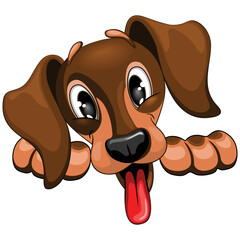 Teckel huisdier hond schattig, gelukkig en speels gluren stripfiguur vector illustratie geïsoleerd op wit