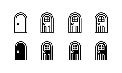 door icon set. black door - stock vector.