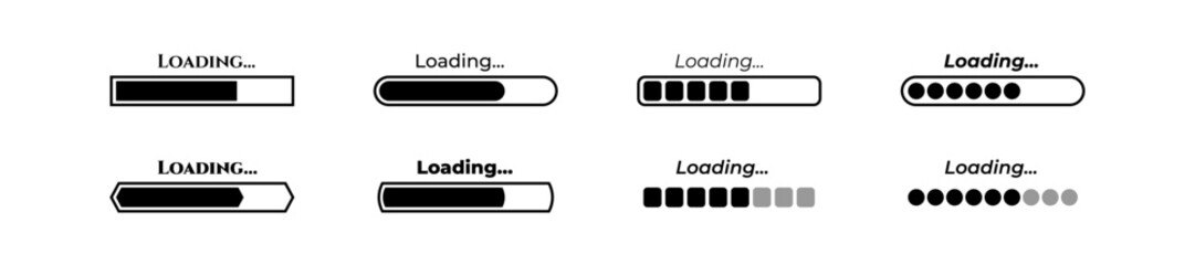 Set loading bar icon. Different loading bar collection for web and app design
