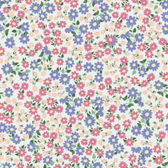 Beautiful floral pattern in small daisies. Ditsy print. Floral seamless background. Vintage template for fashion prints.