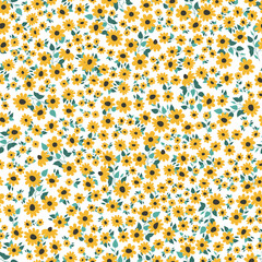 Beautiful floral pattern in small yellow flowers. Ditsy print. Floral seamless background. Vintage template for fashion prints.