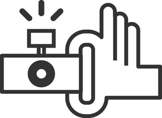 Photo Camera in hand. Photographer. Line icon