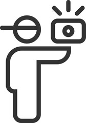 Photo Camera in hand. Photographer. Line icon