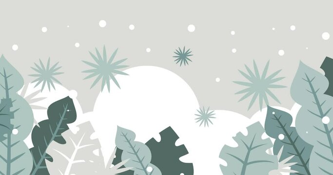 animated background of leaves with snow in winter