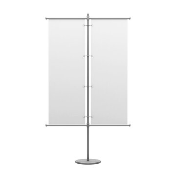 White Blank Expo Banner Stand, Trade show expo event booth. 3d render isolated on transparent template mockup for your expo design.