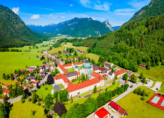 Ettal Abbey aerial panoramic view, Germany
