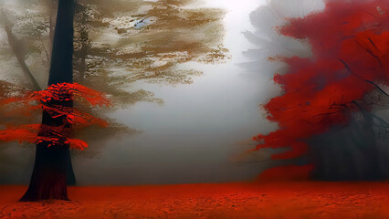 watercolor painting of landscape image for Autumn season, autumn colors with Generative AI.