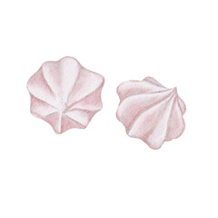 Fototapeta na wymiar Watercolor pink meringue cookies Transparent background Png Illustration 